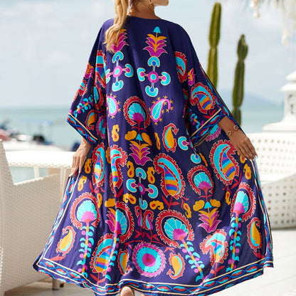 2023 New European and American Cotton Print Beach Jacket Sexy Sun Protection Cardigan Holiday Bikini Overshirt Women