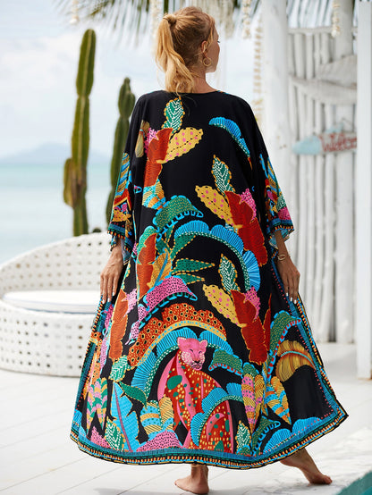 2023 New European and American Cotton Print Beach Jacket Sexy Sun Protection Cardigan Holiday Bikini Overshirt Women
