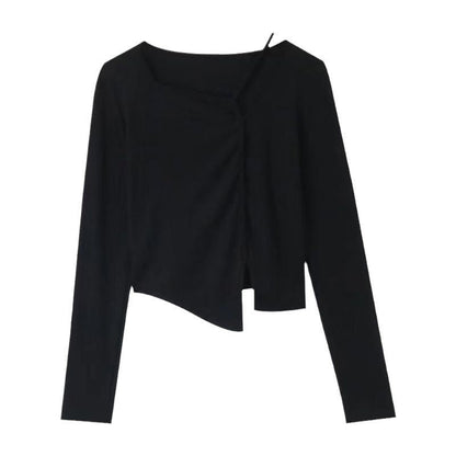 American Style Design Irregular Long-sleeved T-shirt Women's 2024 Spring and Autumn New Slim-fit Slimming Temperament Base Top