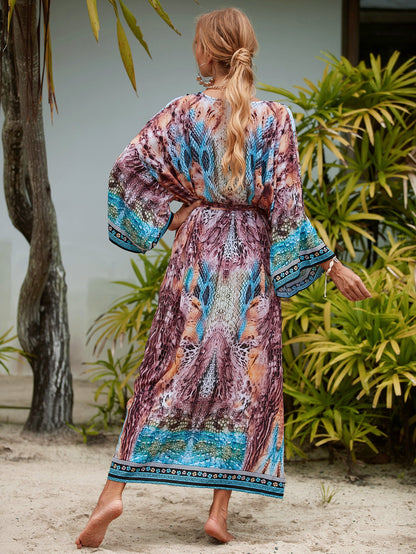 2023 New European and American Cotton Print Beach Jacket Sexy Sun Protection Cardigan Holiday Bikini Overshirt Women