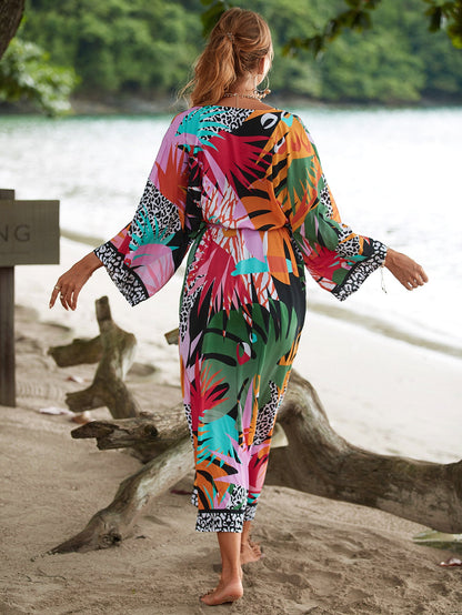 2023 New European and American Cotton Print Beach Jacket Sexy Sun Protection Cardigan Holiday Bikini Overshirt Women
