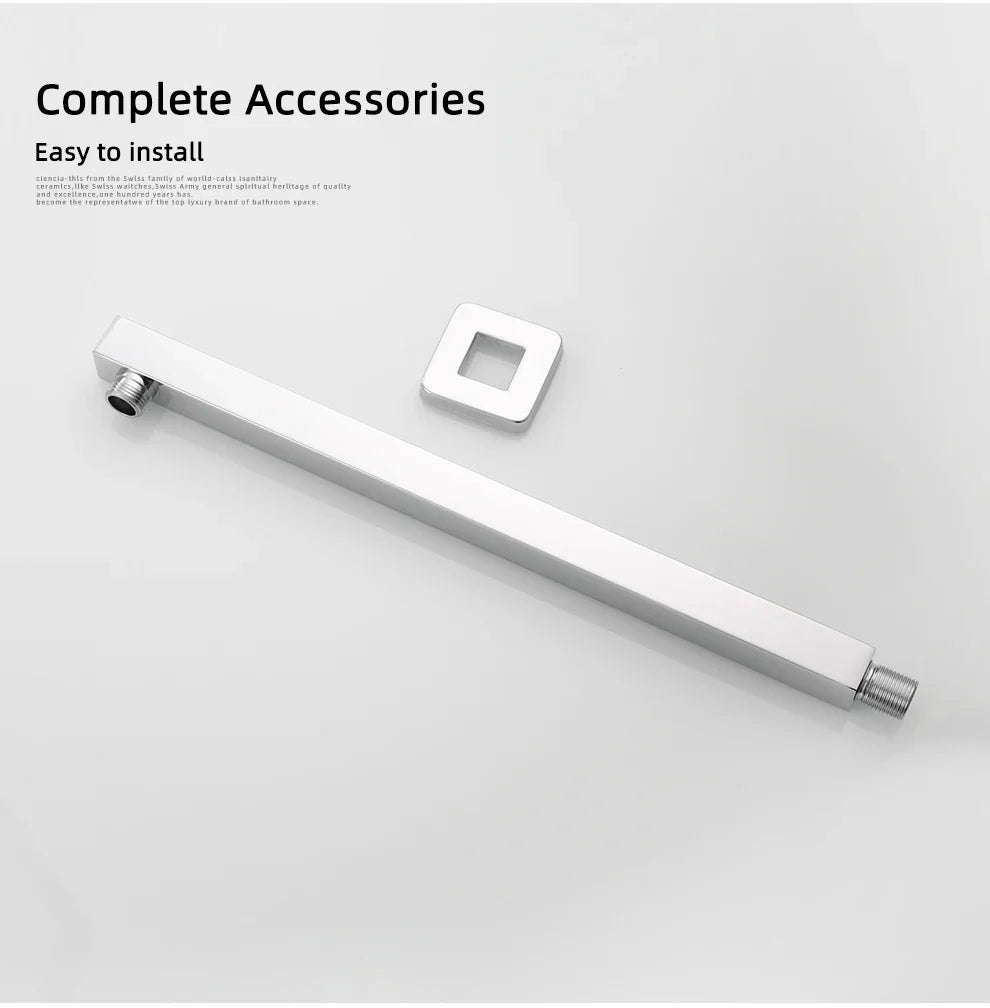 Ciencia 304 Stainless Steel Square Shower Arm G1/2 Bathroom Shower Arm Wall Mounted for Fixed Rain Shower Head