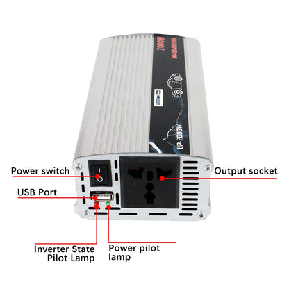 2000W DC/AC Inverter 12V To 110V 220V AC Power Socket With USB Charger Switch Car Inverter Solar Power Storage Battery Converter