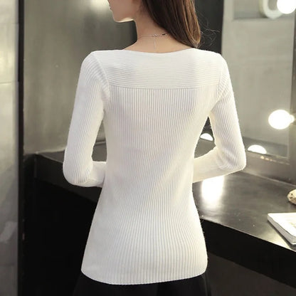 2024 Spring Casual Long Sleeve Knitted Sweater Women Autumn Pullover Sweaters Korean Style Winter Slim White Pull Knitwear 7571
