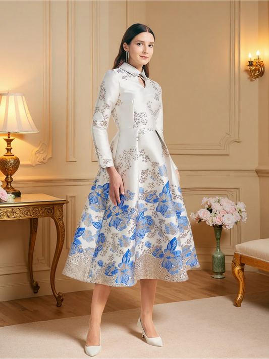 DEVCHATA Women Luxury Long Maxi Jacquard Dresses Flower Party Prom Gown Fashion New Arrival Evening Vestido