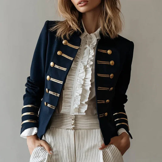 Commuter Long Sleeve Jacket Coat European American Fashion Elegant Double Breasted Coat Outerwear For Women Spring Falll Tops