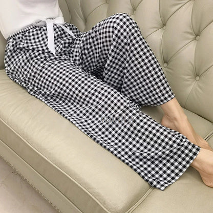 2025 Summer Sleeping Pants Women Thin Bottoms Spring Large Size Home Wear Pants Pajamas Flower Print Loose Cute Beach Trousers