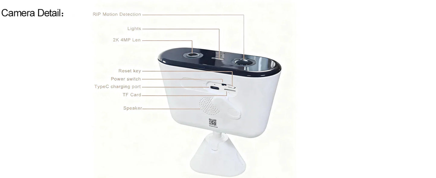 2K Solar Security Camera WIFI Wireless 2.4/5GHz DualBand Outdoor Camera IP65 Waterproof  AI PIR Motion Surveillance Battery Cam