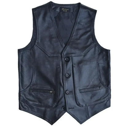 2024 Men Spring Autumn New Genuine Leather Motorcycle Vest Mens Real Cowhide Leather Waistcoat Male V-neck Sleeveless Coat D412