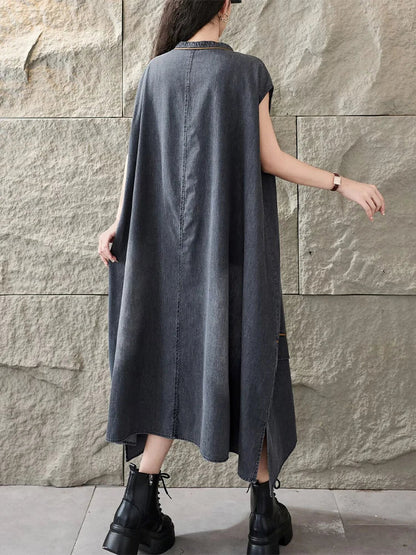 Amax LuluE Korean Summer Long Clothes Womens Fashion Loose Denim Dresses Ladies Classic Casual Big Size Elegant V Neck Vestidos