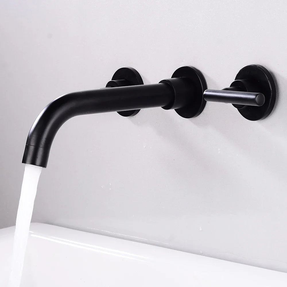 BAKALA Brass Matte Black Bathroom Sink Faucet Tap Hot Cold Wash Basin Water Swivel Spout Wall Mounted Bath Mixer
