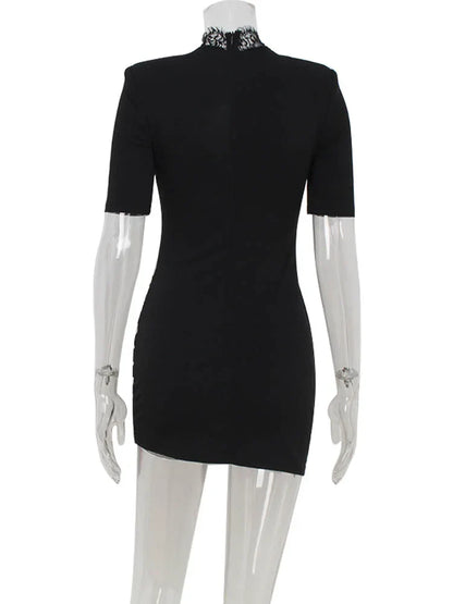 Ahagaga Sexy Sheath Women's Mini Dresses Solid Lace Turtleneck Slim Fit Bodycon Hollow Out Half Sleeves Streetwear Vestidos Robe