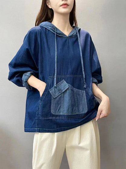 Amax luluE Spring Fashion Denim Hoodies Womens Vintage Hooded Classic Loose Sweatshirts Ladies Harajuku Leisure Korean Clothes