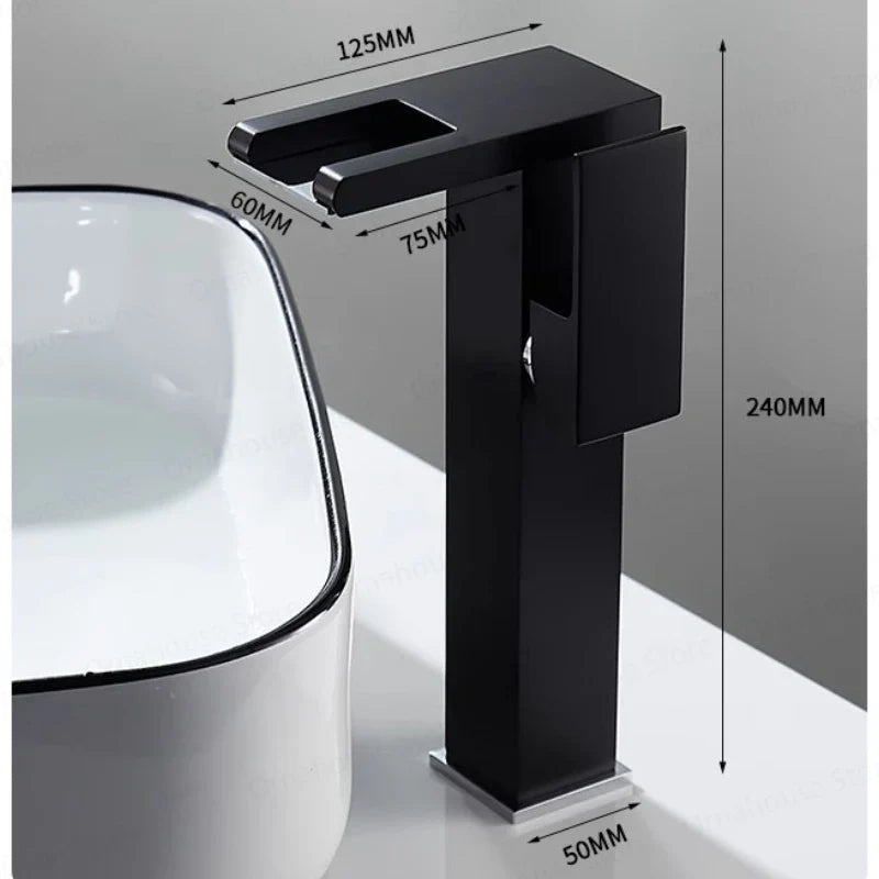 Black Bathroom Sink Faucet Single Hole Cold and Hot Water Mixing Valve Faucet 3 Colors Changing Color Changing Waterfall Faucet