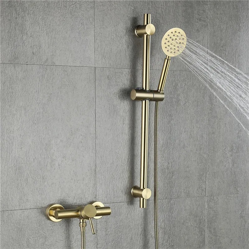 Brushed Gold Bathroom Shower Faucet Set Wall Mounted Shower Faucet, Bathroom Cold and Hot Bath and Shower Mixer Taps Brass
