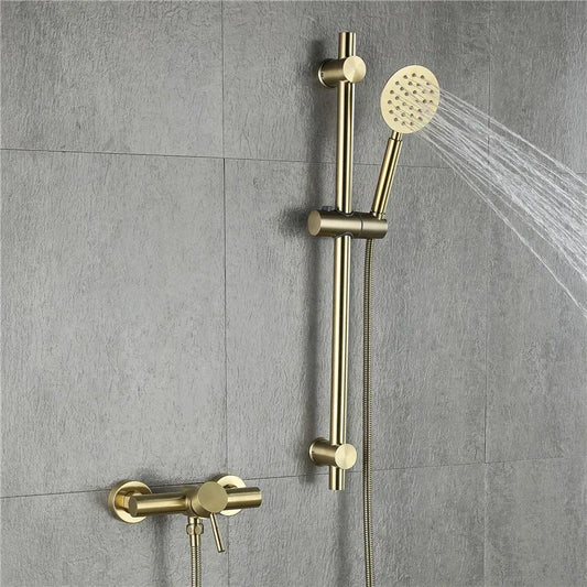 Brushed Gold Bathroom Shower Faucet Set Wall Mounted Shower Faucet, Bathroom Cold and Hot Bath and Shower Mixer Taps Brass