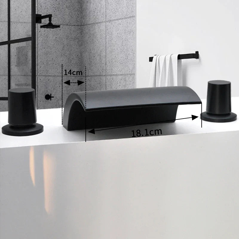 3PCS Bathroom Bathtub Faucet Basin Faucet Deck Mounted  Spa Tub Mixer Tap Cold Hot Mixer Waterfall  Matte Black or Gold Color
