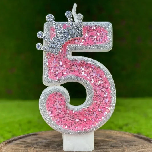 0-9 Cake Number Candles Birthday Candle Pink Colour Creative Candle Princess Crown Girl Happy Birthday Party Decoration Topper