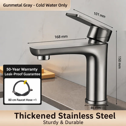 304 Stainless Steel Bathroom Sink Faucet Hot Cold Mixer Tap Single Handle Washbasin Faucet for Vanity