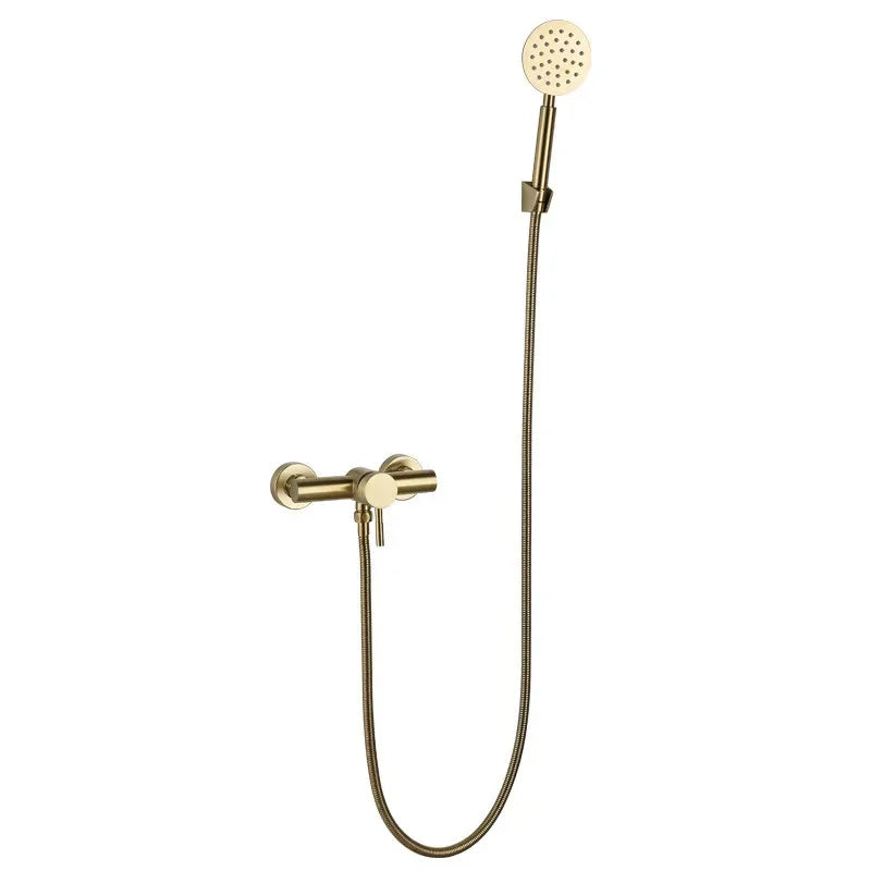 Brushed Gold Bathroom Shower Faucet Set Wall Mounted  ,  Cold and Hot Bath and  Mixer Taps Brass