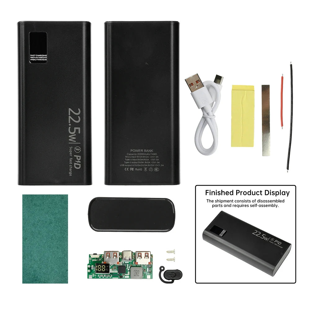 22.5W Fast Charging Motherboard Power Bank DIY Kit 1260110 Battery Box Power Bank DIY Kit 20000mAh Power Bank Case