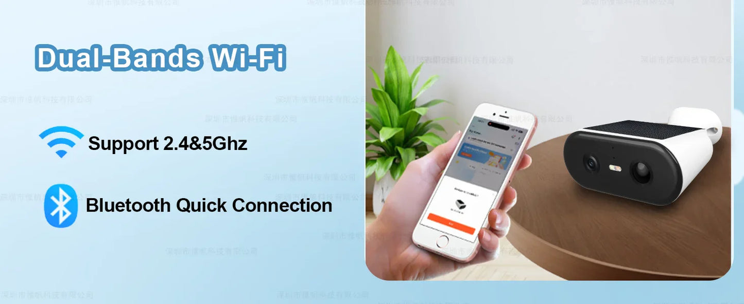 2K Solar Security Camera WIFI Wireless 2.4/5GHz DualBand Outdoor Camera IP65 Waterproof  AI PIR Motion Surveillance Battery Cam