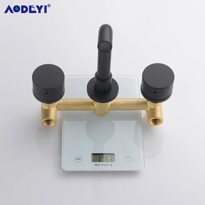 Black Bathroom Faucet Brass Double Lever Wall Mounted Sink Faucets Hot Cold Water Polished Taps Basin Mixer Brushed Gold Tap Set