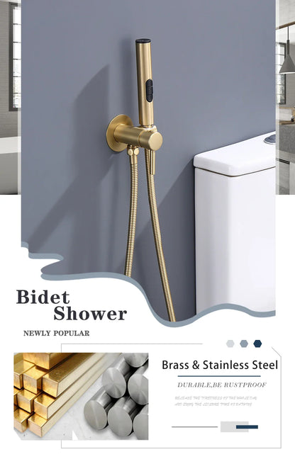Brass Bidet Faucet 304Stainless Steel Portable Toilet Bidet Sprayer Set Toilet Faucet Hygienic Shower Hot Cold Water Shoer Head