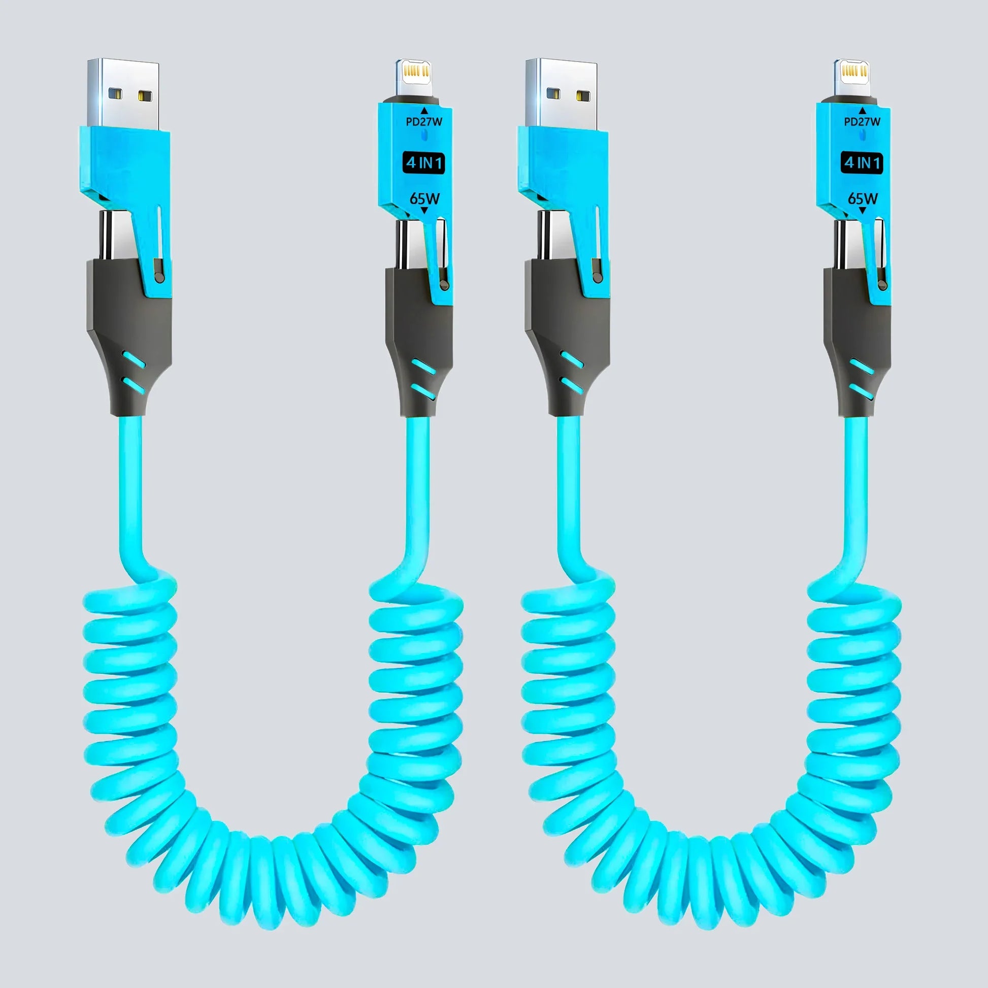1/2PCS 4-in-1 Spring Data Cable & 65W Quick Charger: 6A USB Type-C Telescopic Wire Compatible with iPhone/iPad/MacBook/Huawei
