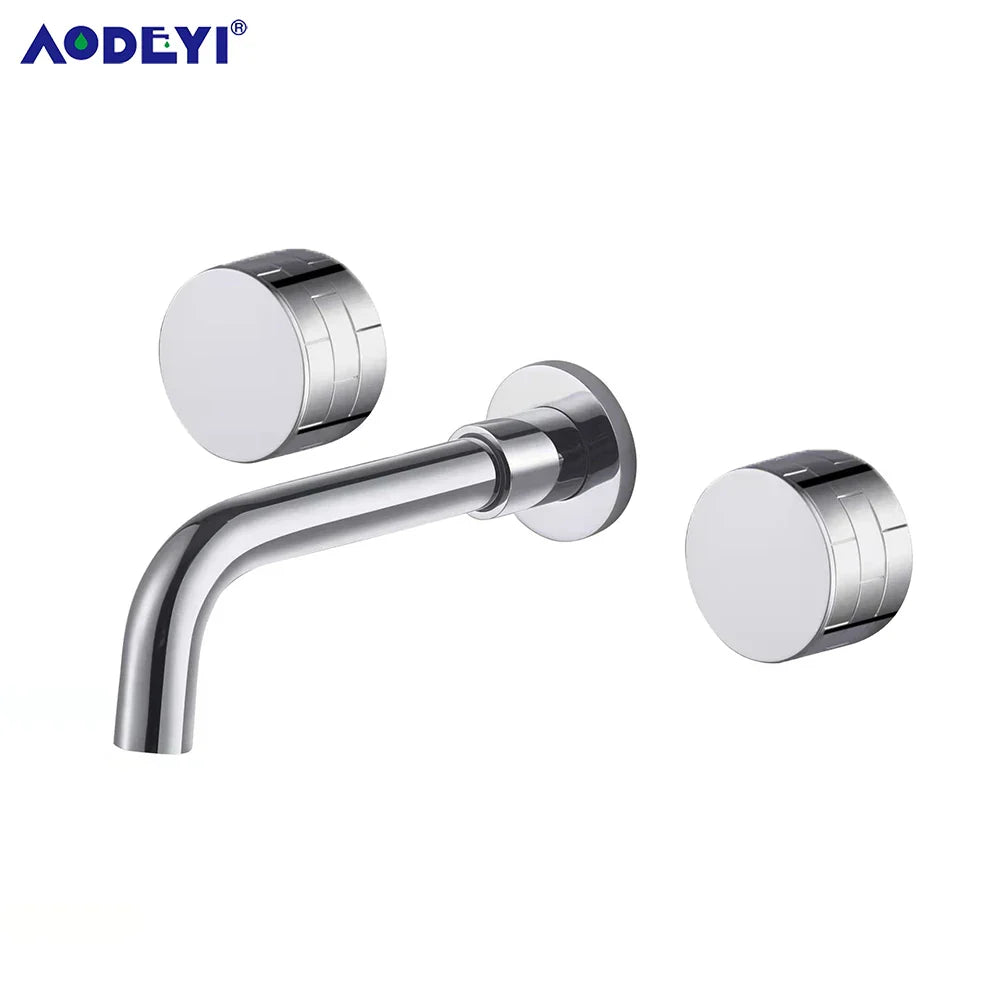 Black Bathroom Faucet Brass Double Lever Wall Mounted Sink Faucets Hot Cold Water Polished Taps Basin Mixer Brushed Gold Tap Set