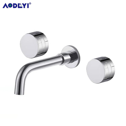 Black Bathroom Faucet Brass Double Lever Wall Mounted Sink Faucets Hot Cold Water Polished Taps Basin Mixer Brushed Gold Tap Set