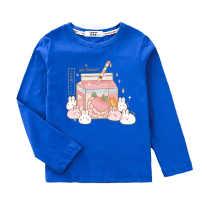 Autumn Sweet Cartoon T-shirt for Baby Girls Long Sleeve Lovely Tops 3-14T Girls Spring Clothing