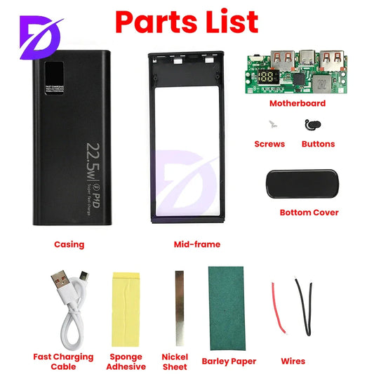 22.5W Fast Charging Motherboard Power Bank DIY Kit 1260110 Battery Box Power Bank DIY Kit 20000mAh Power Bank Case