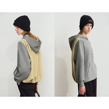 Amii 2024 Winter Clothes Women Long-sleeved Color Matching Embroidery Pocket Fleece Hooded Sweater Loose Casual Tops 12444202