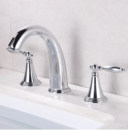 Basin Faucet 3 Holes Dual Control Bathroom Sink Faucet Deck Mounted Cold Hot Vintage Mixer Taps Bathtub Faucet