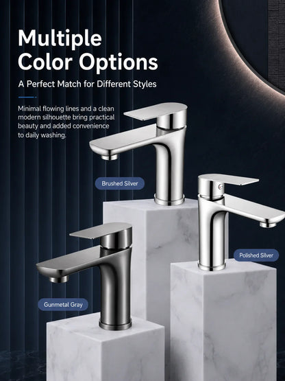 304 Stainless Steel Bathroom Sink Faucet Hot Cold Mixer Tap Single Handle Washbasin Faucet for Vanity