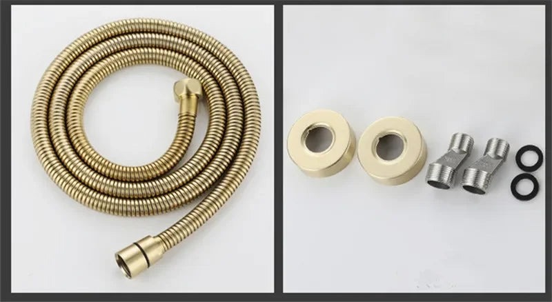 Brushed Gold Bathroom Shower Faucet Set Wall Mounted  ,  Cold and Hot Bath and  Mixer Taps Brass