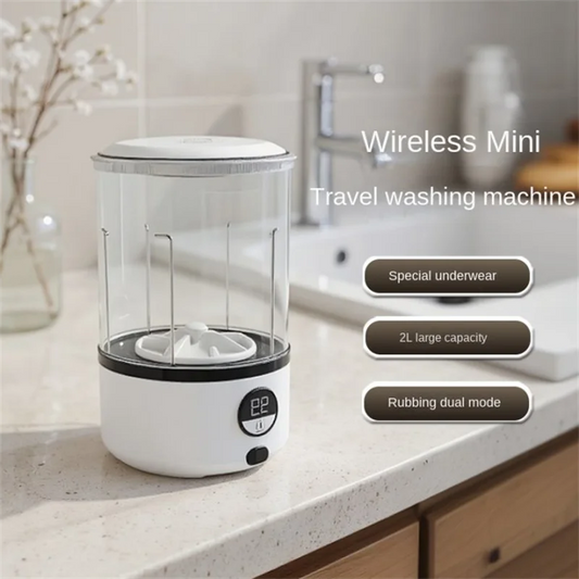 A White 2L Mini Washing Machine, 2000Mah, Fully Automatic Portable Turbine Led Washing Cup and Compact for Children's Clothing, Underwear, Panties, and Socks