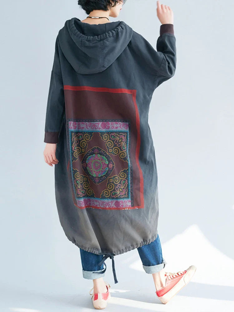 Amax luluE 2024 Autumn Womens Printed Loose Hooded Long Hoodies Fashion Clothes Ladies Luxury Classic Vintage Casual Sweatshirts