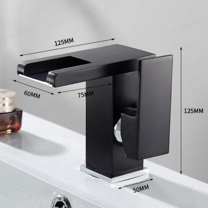 Black Bathroom Sink Faucet Single Hole Cold and Hot Water Mixing Valve Faucet 3 Colors Changing Color Changing Waterfall Faucet