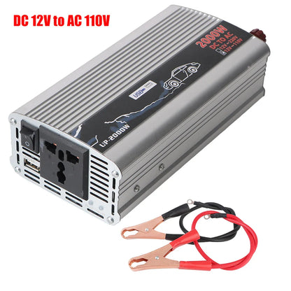2000W DC/AC Inverter 12V To 110V 220V AC Power Socket With USB Charger Switch Car Inverter Solar Power Storage Battery Converter