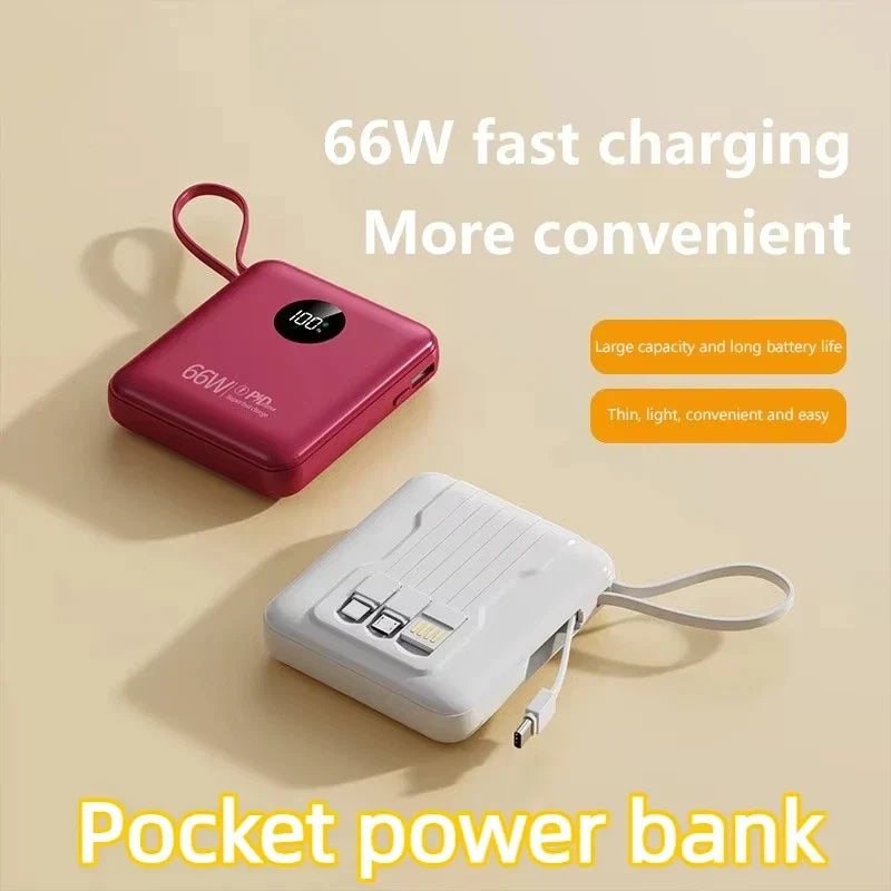 50000mAh PowerBank 66W Super Fast Charging with Cable Large Capacity Compact Portable Mini Shared Four Wire Mobile Power Bank