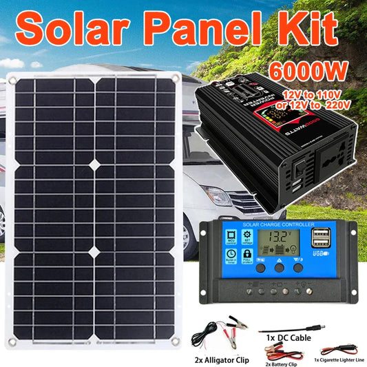 3000W/4000W/5000W/6000W Solar Panel System Power Inverter Kit 12V to 220V with 18V Solar Panel+30A Charge Controlle Power