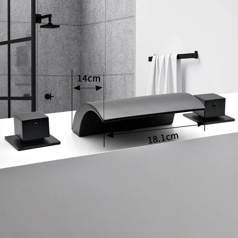 3PCS Bathroom Bathtub Faucet Basin Faucet Deck Mounted  Spa Tub Mixer Tap Cold Hot Mixer Waterfall  Matte Black or Gold Color