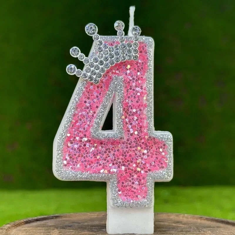 0-9 Cake Number Candles Birthday Candle Pink Colour Creative Candle Princess Crown Girl Happy Birthday Party Decoration Topper