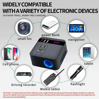 Car Inverter DC12V/24V to DC110V/220V 150W Peak LED Display Sockets Power Inverter Adapters Fast Charging Automobiles Inverters