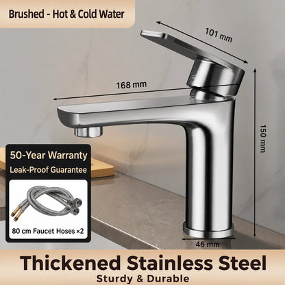 304 Stainless Steel Bathroom Sink Faucet Hot Cold Mixer Tap Single Handle Washbasin Faucet for Vanity