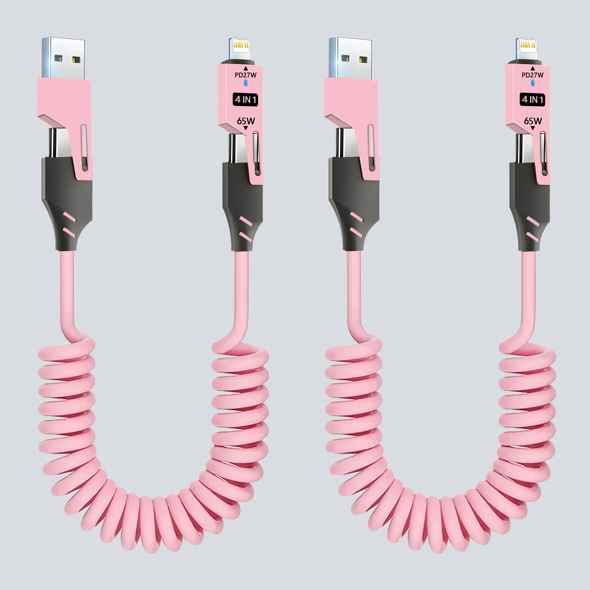 1/2PCS 4-in-1 Spring Data Cable & 65W Quick Charger: 6A USB Type-C Telescopic Wire Compatible with iPhone/iPad/MacBook/Huawei