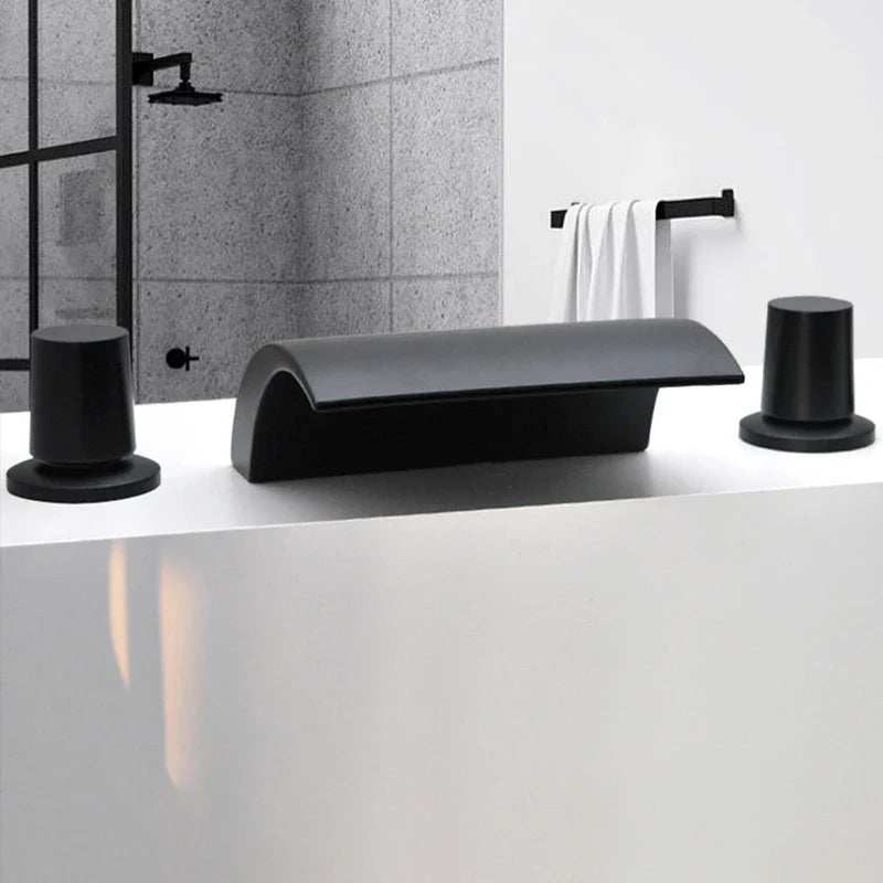 3PCS Bathroom Bathtub Faucet Basin Faucet Deck Mounted  Spa Tub Mixer Tap Cold Hot Mixer Waterfall  Matte Black or Gold Color