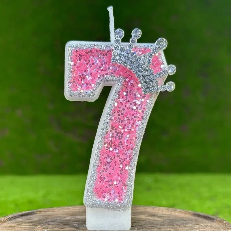 0-9 Cake Number Candles Birthday Candle Pink Colour Creative Candle Princess Crown Girl Happy Birthday Party Decoration Topper